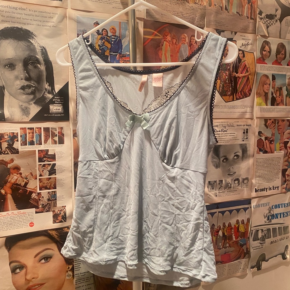 Vintage mint lingerie top with black lace trim great condition!
